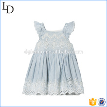 Blue Eyelet Lace t shirt Dress wholesale baby girls princess design dress